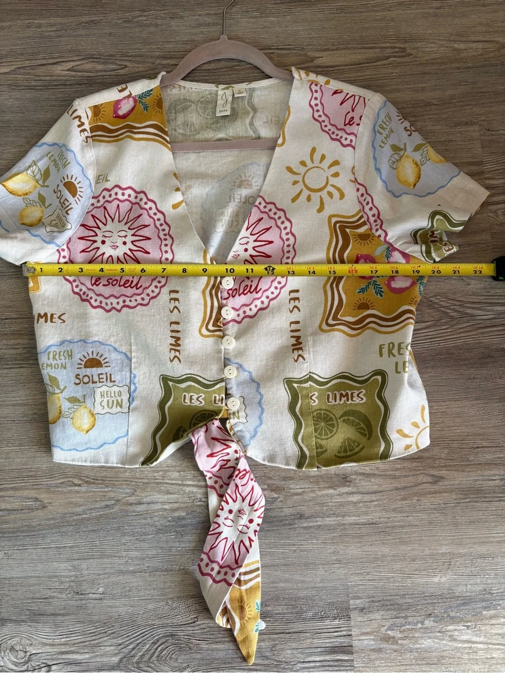 JOIE BLOUSE WOMEN 12 LE SOLEIL LEMONS LIMES LINED TOP BUTTON & WAIST TIE LINEN - Picture 7 of 8
